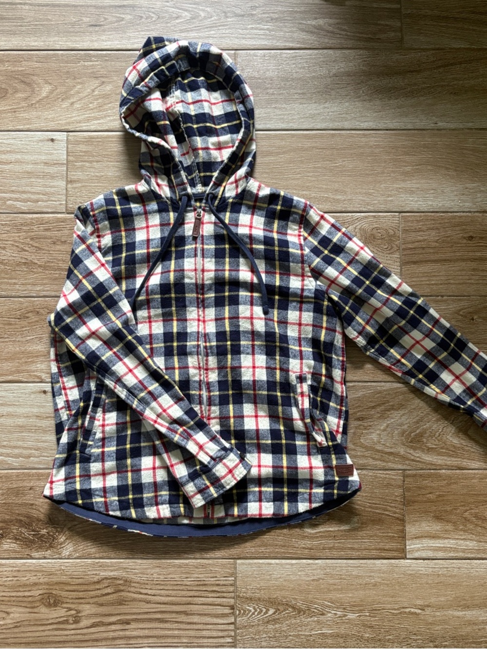 L.L. Bean Plaid Hooded Zip Jacket in Navy, Cream & Red